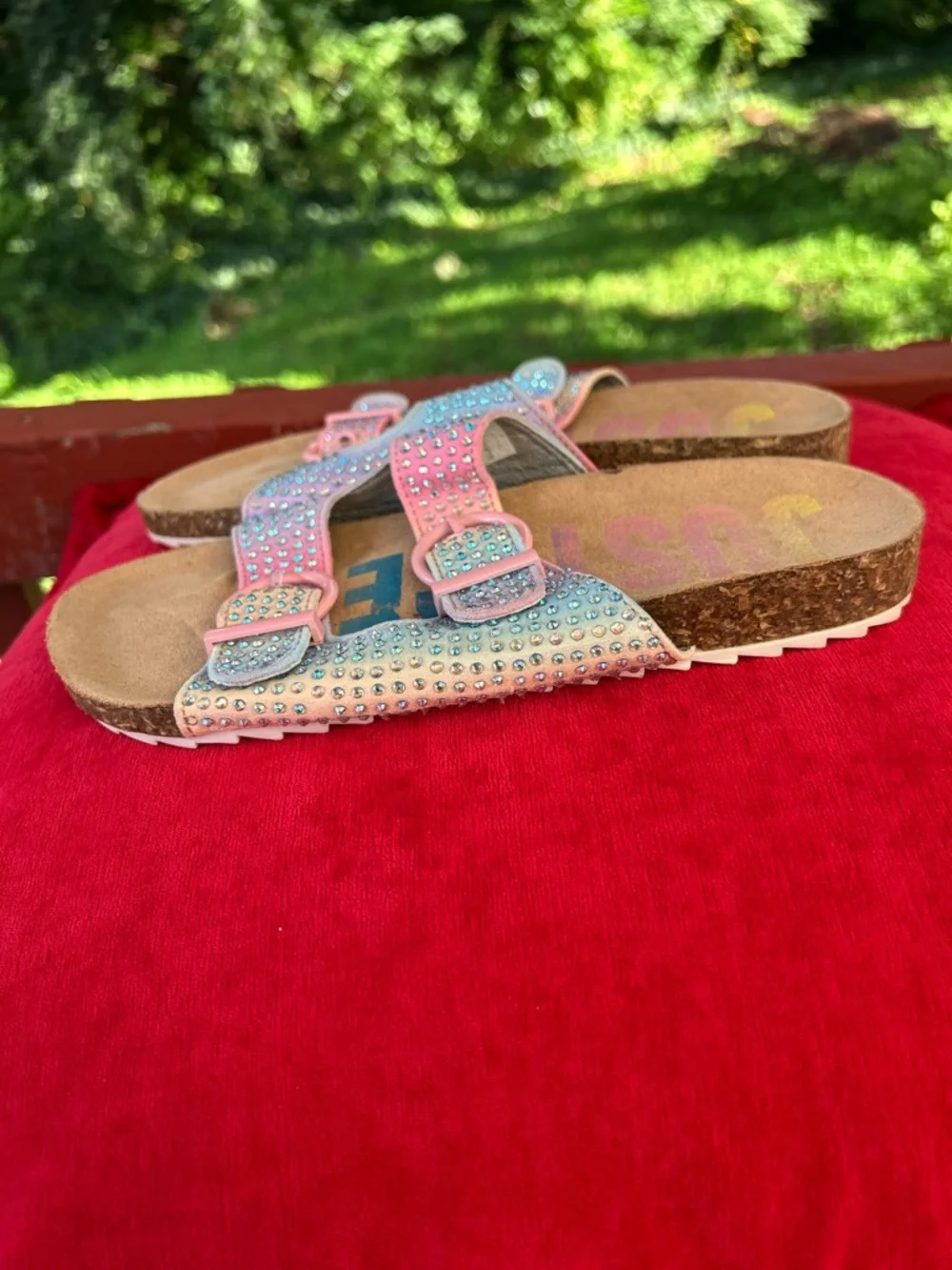 Justice Metallic Silver and Pastel Graphic Slide Sandal